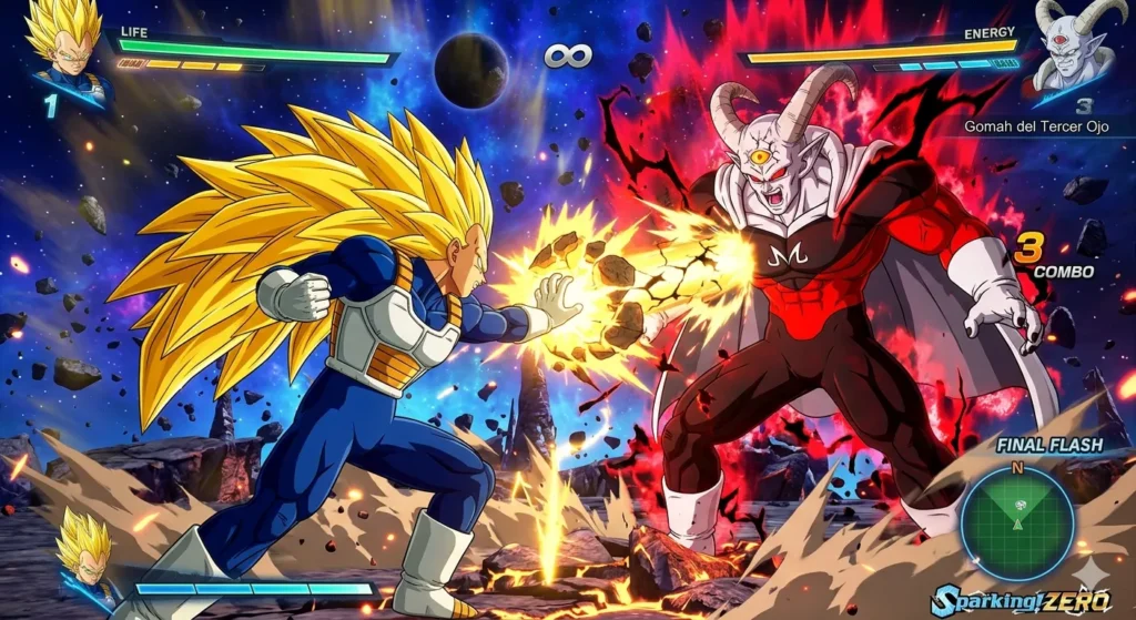Vegeta adulto en forma Super Saiyan 3 en Dragon Ball Daima episodio 19, peleando contra el villano Gomah